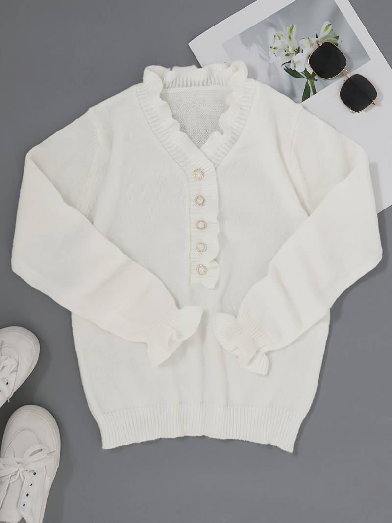 Mara | Plain Sweater With V-Neck and Buttons